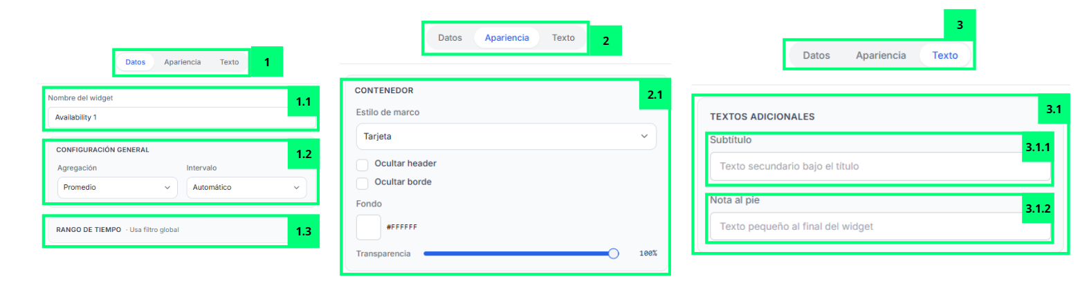 Fault Events · Propiedades del Widget