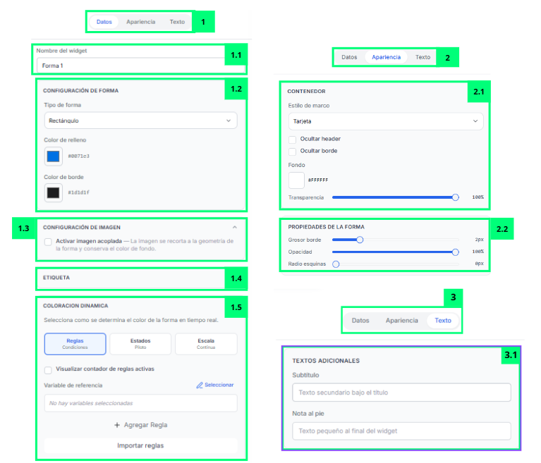 Forma · Propiedades del Widget